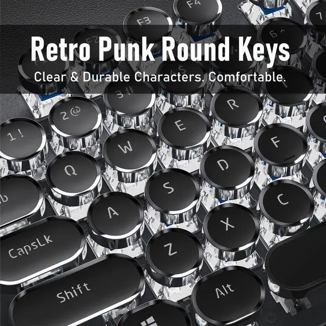 Alt view image 5 of 7 - EWEADN TK100 Typewriter Keyboard Wired Mechanical Keyboard, 104 Keys Aesthetic Typewriter Keyboards with White Backlit, Anti-Ghosting, Blue Switch Wired Cute Keyboards-Black