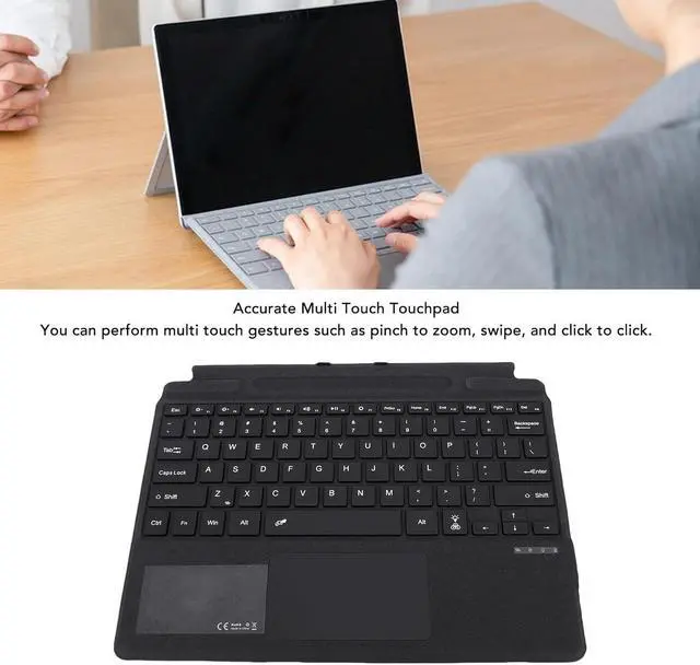 Alt view image 2 of 7 - CHEOTIME Wireless 7 Color Backlit Multimedia Keyboard, Bluetooth Wireless Touchpad Keyboard PU Leather and ABS Materials Designed for Pro Series Tablets (Black)