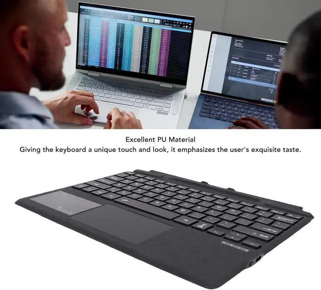 Alt view image 3 of 7 - CHEOTIME Wireless 7 Color Backlit Multimedia Keyboard, Bluetooth Wireless Touchpad Keyboard PU Leather and ABS Materials Designed for Pro Series Tablets (Black)