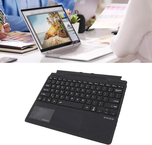 Alt view image 4 of 7 - CHEOTIME Wireless 7 Color Backlit Multimedia Keyboard, Bluetooth Wireless Touchpad Keyboard PU Leather and ABS Materials Designed for Pro Series Tablets (Black)