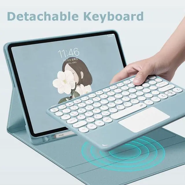 Alt view image 3 of 7 - Keyboard Case for Galaxy Tab S9FE/S9/S8 /S7, Trackpad Detachable Keyboard Slim Stand Folio Cover with S Pen Holder,Blue