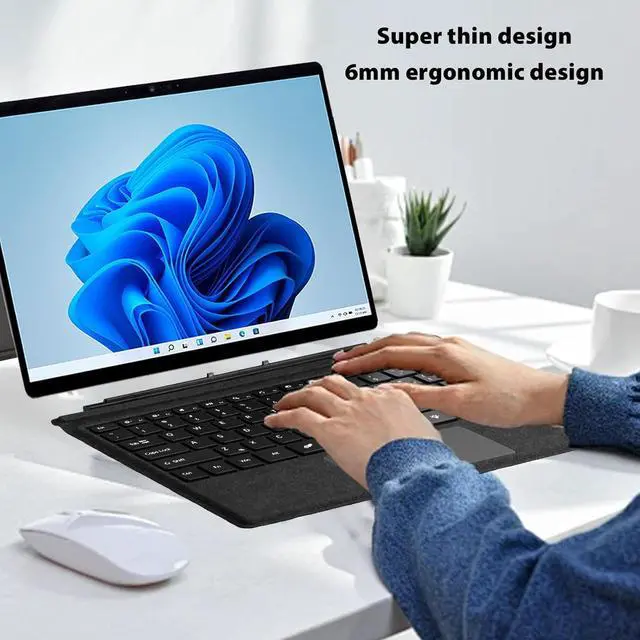 Alt view image 6 of 7 - PUSOKEI Sur face Pro Keyboard, Wireless Type Cover for Sur face Pro 3/4/5/6/7/7+, Ultra Slim Magnetic Bluetooth Keyboard with 7 Color Backlit, Touchpad, Rechargeable Battery (Black)