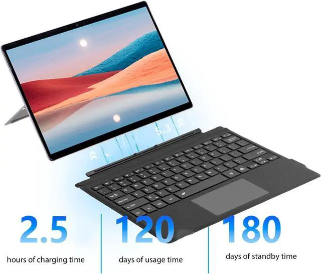 Alt view image 2 of 7 - PUSOKEI Sur face Pro Keyboard, Wireless Type Cover for Sur face Pro 3/4/5/6/7/7+, Ultra Slim Magnetic Bluetooth Keyboard with 7 Color Backlit, Touchpad, Rechargeable Battery (Black)