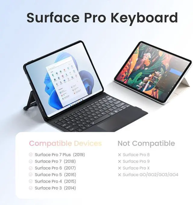 Alt view image 2 of 7 - FERRISA Surface Pro 7 Keyboard, 7 Color Backlight Wireless Keyboard for Microsoft Surface Pro 7+/ 7/6/ 5/4/ 3 Type Cover, Ultra-Slim Surface Pro Key-Board with Strong Magnetic