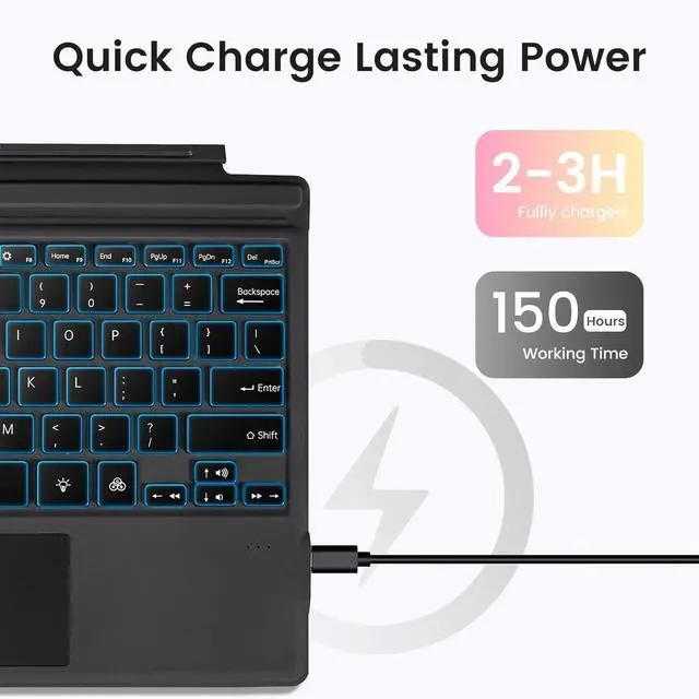 Alt view image 3 of 7 - FERRISA Surface Pro 7 Keyboard, 7 Color Backlight Wireless Keyboard for Microsoft Surface Pro 7+/ 7/6/ 5/4/ 3 Type Cover, Ultra-Slim Surface Pro Key-Board with Strong Magnetic