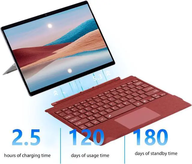 Alt view image 4 of 7 - Gugxiom Keyboard for Pro 7Plus/7/6/5/4/3, Portable Bluetooth 5.3 Wireless Keyboard, Multi Gesture Touchpad, 7 Color Backlit Type Cover (Wine Red)