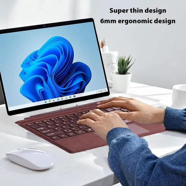 Alt view image 6 of 7 - Gugxiom Keyboard for Pro 7Plus/7/6/5/4/3, Portable Bluetooth 5.3 Wireless Keyboard, Multi Gesture Touchpad, 7 Color Backlit Type Cover (Wine Red)