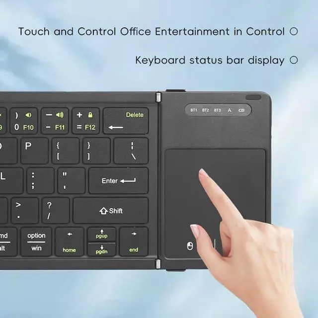 Alt view image 6 of 6 - JOMAA Foldable Bluetooth Keyboard with Trackpad Silent Rechargeable, Full-Size Portable Travel Keyboard for iPad/iPhone/Smartphone/Tablet/PC/Laptop (Black)