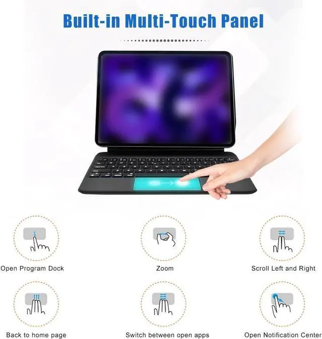 Alt view image 6 of 7 - Three-in-One Design Tablet Smart Control Keyboard, Strong Magnetic Absorption, BT5.2 Long Endurance with 3-Level Adjustable Back, 135° Adjustable Angle, Suitable for 10th 2022