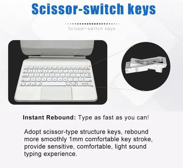 Alt view image 5 of 7 - Three-in-One Design Tablet Smart Control Keyboard, Strong Magnetic Absorption, BT5.2 Long Endurance with 3-Level Adjustable Back, 135° Adjustable Angle, Suitable for 10th 2022