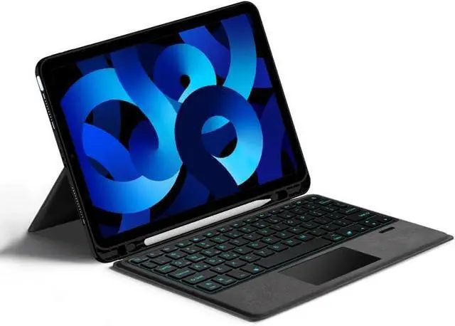 Alt view image 2 of 6 - Integrated Combo Touchpad Keyboard Case for iPad Pro 11/Air 11/Air 4/Air 5 11inches Tablet, 7-Color All-in-one Backlit Keyboard with Pen Holder- Cloth Pattern (iPad Air 5)
