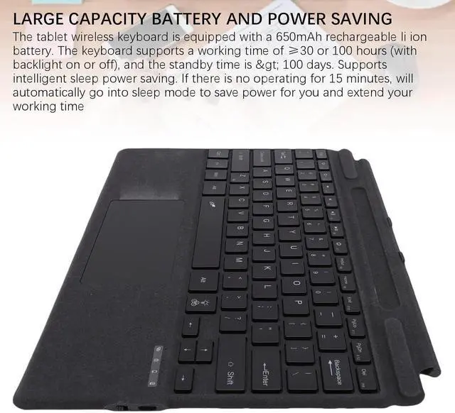 Alt view image 6 of 7 - Tablet Wireless Keyboard, with Pen Holder BT 5.3 Keyboard with 7 Color Backlit for Pro 11 10 9 8 X Portable Silent Keys Multi Touch Touchpad