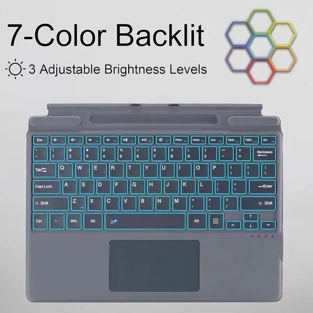 Alt view image 4 of 7 - Tablet Wireless Keyboard, with Pen Holder BT 5.3 Keyboard with 7 Color Backlit for Pro 11 10 9 8 X Portable Silent Keys Multi Touch Touchpad