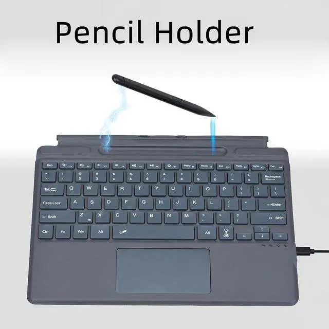 Alt view image 3 of 7 - Tablet Wireless Keyboard, with Pen Holder BT 5.3 Keyboard with 7 Color Backlit for Pro 11 10 9 8 X Portable Silent Keys Multi Touch Touchpad