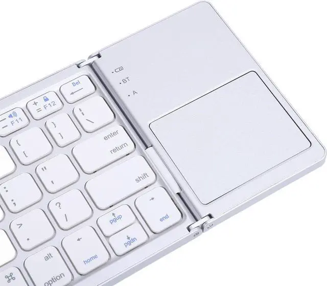 Alt view image 6 of 7 - Portable Folding Keyboard, BT 5.0 Portable Triple Folding Rechargeable Keyboard with Touchpad Rechargeable Ultra Slim Foldable BT Keyboard for, Tablet, Laptop, PC (Silver+White)