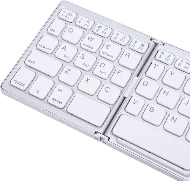 Alt view image 7 of 7 - Portable Folding Keyboard, BT 5.0 Portable Triple Folding Rechargeable Keyboard with Touchpad Rechargeable Ultra Slim Foldable BT Keyboard for, Tablet, Laptop, PC (Silver+White)