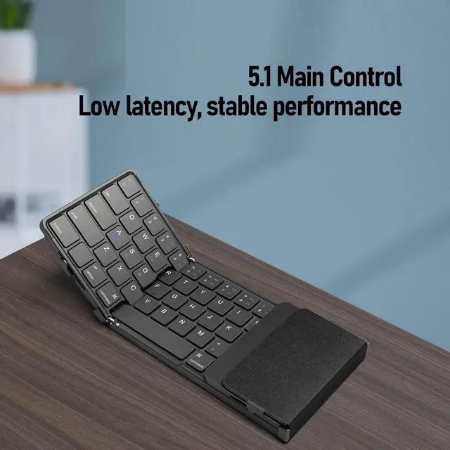 Alt view image 3 of 7 - Yunir Foldable Compact Keyboard,Portable Bluetooth Keyboard with PU Leather Cover,Pocket Sized Wireless Travel Keyboards for Tablet Smartphone Laptop PC Wins iOS Android
