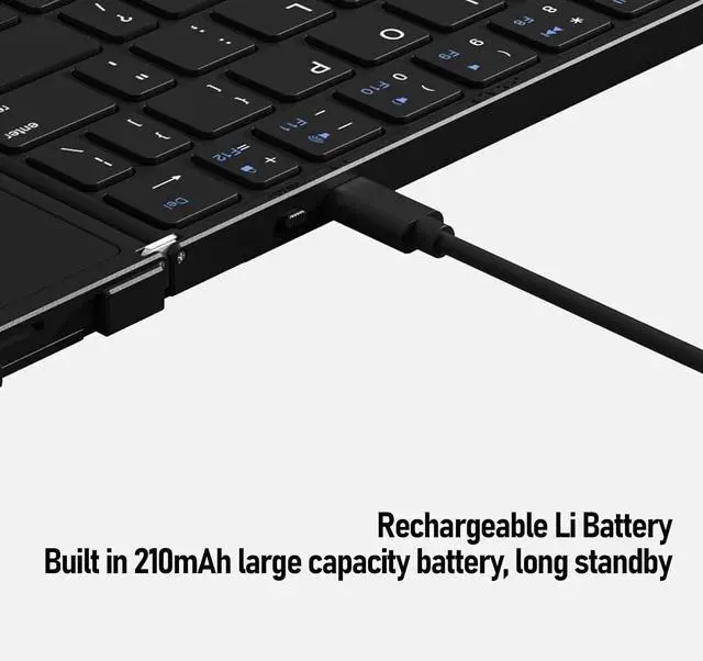 Alt view image 6 of 7 - Yunir Foldable Compact Keyboard,Portable Bluetooth Keyboard with PU Leather Cover,Pocket Sized Wireless Travel Keyboards for Tablet Smartphone Laptop PC Wins iOS Android