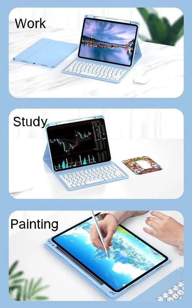 Alt view image 2 of 7 - Keyboard Case for iPad Pro 13 (M4) 2024 with Mouse, Magnetic Detachable Candy Color Round Keys Keyboard Case for iPad Pro 13 inch Tablet 2024 with Pencil HolderTeal