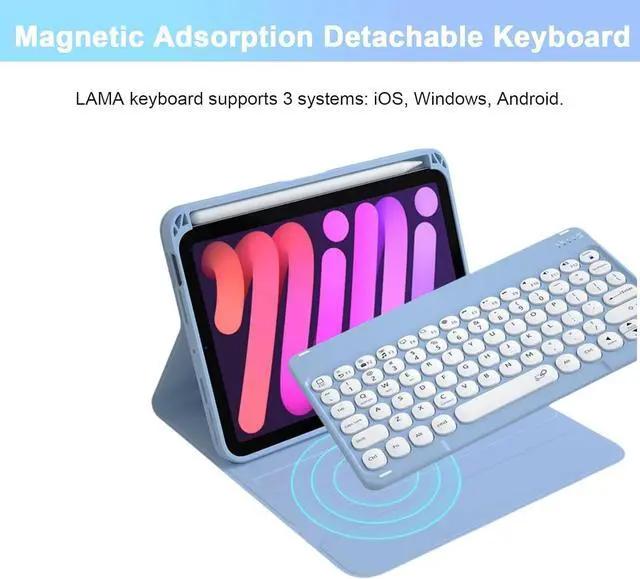 Alt view image 3 of 7 - Keyboard Case for iPad Pro 13 (M4) 2024 with Mouse, Magnetic Detachable Candy Color Round Keys Keyboard Case for iPad Pro 13 inch Tablet 2024 with Pencil HolderTeal
