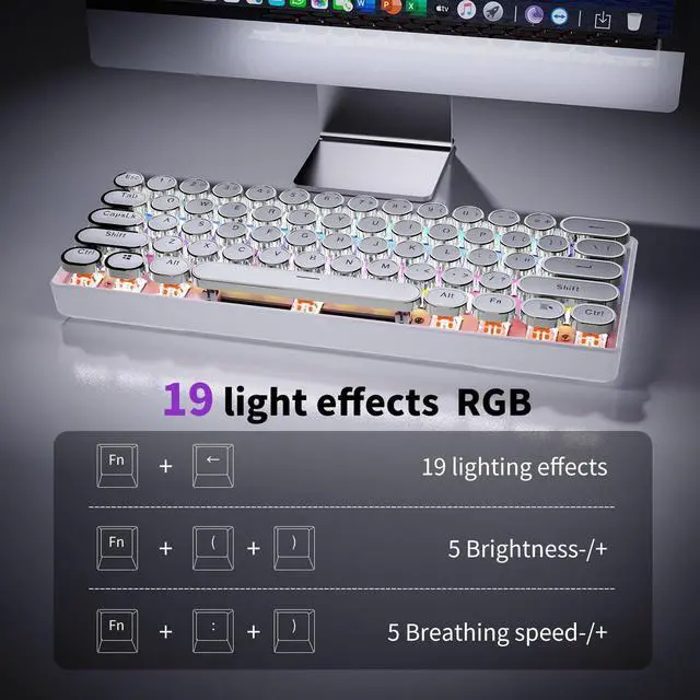 Alt view image 4 of 7 - EWEADN G61 Typewriter Keyboard Wireless Mechanical Keyboards, 60% Mini Typewriter Keyboards with Rainbow Backlit, Anti-Ghosting, Red Switch Bluetooth/2.4GHz/USB-C Cute Aesthetic Keyboard-White