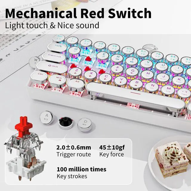 Alt view image 5 of 7 - EWEADN G61 Typewriter Keyboard Wireless Mechanical Keyboards, 60% Mini Typewriter Keyboards with Rainbow Backlit, Anti-Ghosting, Red Switch Bluetooth/2.4GHz/USB-C Cute Aesthetic Keyboard-White