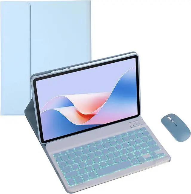 Main image of Keyboard Case for Vivo Pad SE 12.3inch 2025 Tablet, Wireless Bluetooth Keyboard, Soft Silicone Edge Protective Case with Stand, 2025 New Model (Blue,Backlit+Mouse)