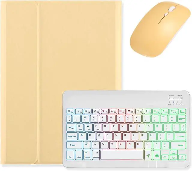 Main image of Backlit Keyboard for iPad Pro 11 inch (4th/3rd/2nd/1st Generation) Case with Mouse and Detachable RGB Colorful Backlight Color Keyboard Case, Yellow+White