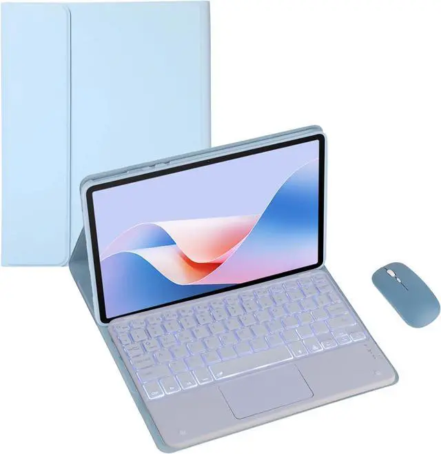 Main image of Keyboard Case for Honor Pad 10 HEY3-W00 12.1-inch 2025 Tablet, Wireless Bluetooth Keyboard, Soft Silicone Edge Protective Case with Stand, 2025 New Model (Blue,Backlit TouchPad+Mouse)