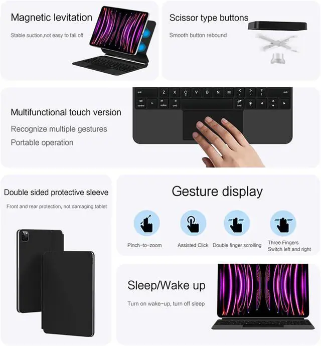 Alt view image 6 of 7 - Keyboard Case for iPad Air 11inch M3 2025 & M2 2024, Magic - Style Keyboard with Multi - Touch Trackpad  Floating Cantilever Stand  Magnetic Case - Free Mouse