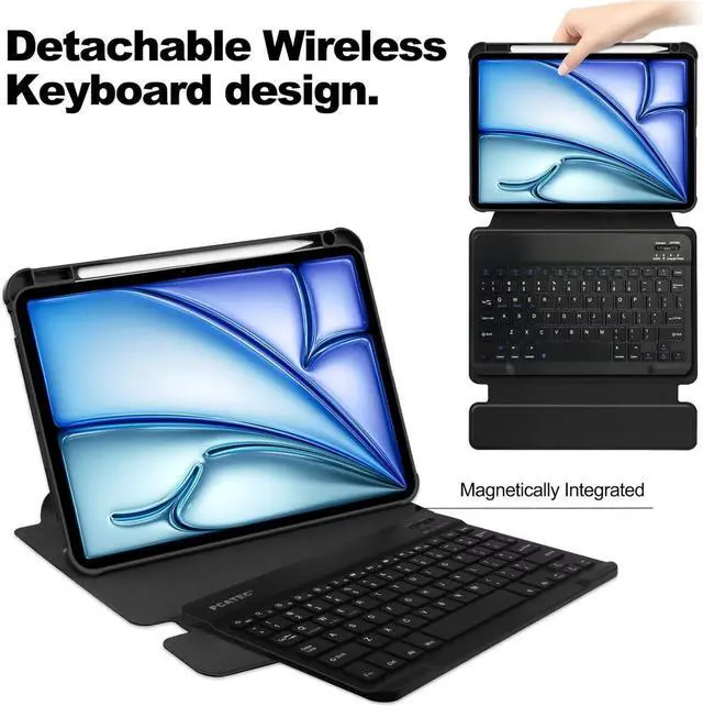 Alt view image 3 of 7 - 360 Rotating Keyboard Case Compatible with iPad Air 13 inch M2 2024, Vertical Stand Magnetic Detachable Keyboard Slim Folio Smart Cover with Keyboard,Black