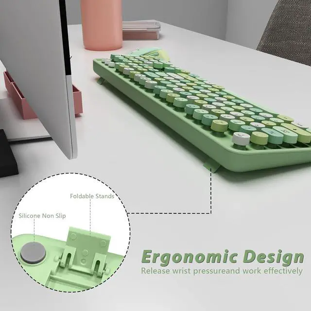 Alt view image 7 of 7 - Green Wireless Keyboard and Mouse, KOOTOP Cute Green Colorful Keyboard and Mouse, 2.4G Wireless Keyboard with Retro Round Keycap for PC, Mac, Laptop,Tablet,Computer Windows (Green)