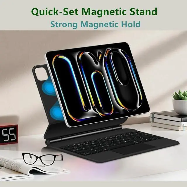 Alt view image 3 of 7 - Keyboard Magic Case for 2024 iPad Air 13 and iPad Pro 12.9 (6th, 5th, 4th, 3rd Gen), Magnetic Keyboard Case with Multi-Touch Trackpad, 7 Colors Backlight,Black