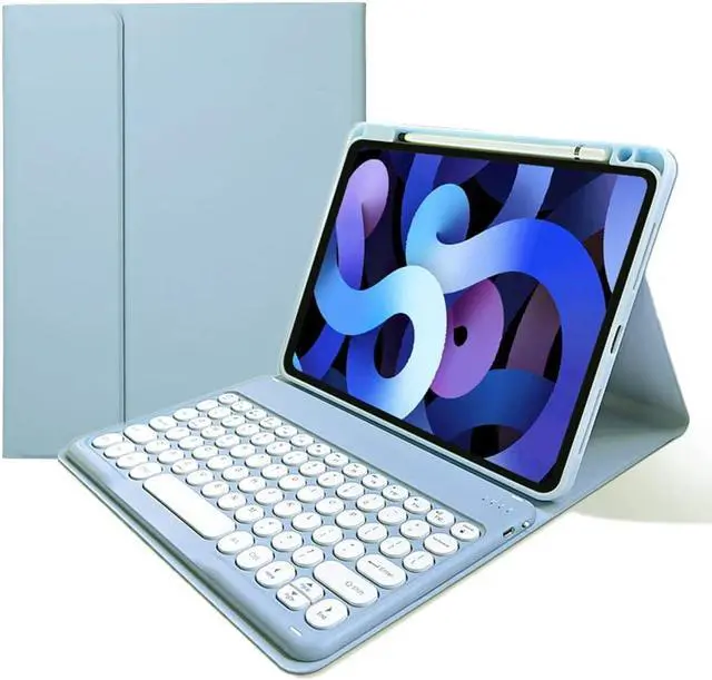 Alt view image 2 of 7 - Keyboard Case for iPad Pro 13 inch M4 Keyboard Case with Mouse Cute Round Keys Detachable Bluetooth Keyboard Slim Smart Cover Supports Pencil Charging,Misty Blue