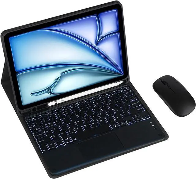 Main image of Magnetic Detachable Wireless Keyboard & Mouse Combo with Built in Pen Holder Leather Cover for iPad Air 6 (2024) 11-inch Tablet Keyboard Case (Black,Backlight Touch Pad and Mouse)