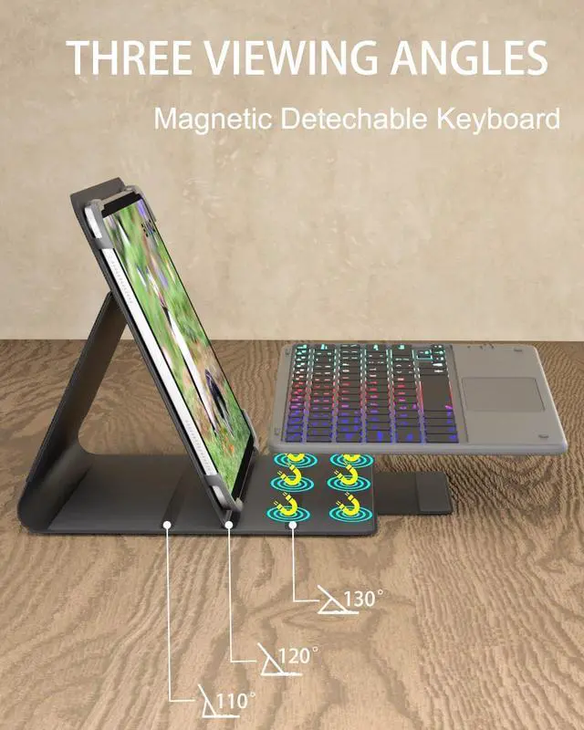 Alt view image 7 of 7 - Universal Tablet Keyboard with touchpad case for 9",9.7",10.1",10.2",10.5",10.9",11" Tablets, Rainbow Wireless Backlight Keyboard fit 9-11 inch Android/iOS/Windows Tablet