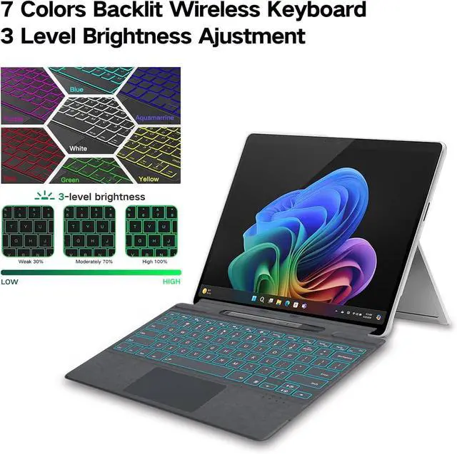 Alt view image 4 of 7 - Surface Pro 11 Keyboard with Slim Pen, Compatible with Microsoft Surface Pro11/10/9 /8 /X, 13 Inch Bluetooth Wireless Backlight Type Cover Gray