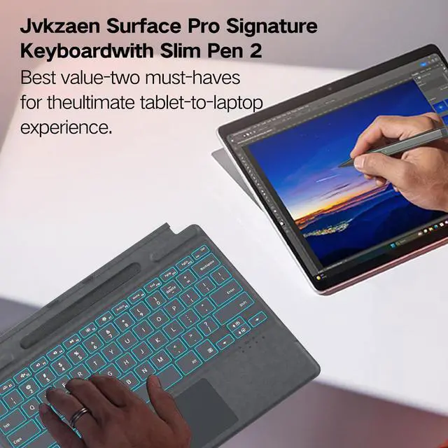 Alt view image 6 of 7 - Surface Pro 11 Keyboard with Slim Pen, Compatible with Microsoft Surface Pro11/10/9 /8 /X, 13 Inch Bluetooth Wireless Backlight Type Cover Gray