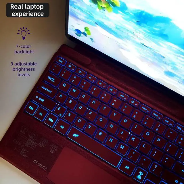 Alt view image 4 of 6 - Keyboard for Microsoft Surface Pro Copilot+ (11th Edition) / Pro 11 / Pro 10 / Pro 9 / Pro 8 / Pro X, 13 inch, Detachable Type Cover with Touchpad, 7-Color Backlit & Pen Holder (Poppy Red)