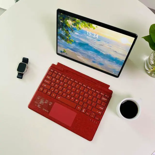 Alt view image 6 of 6 - Keyboard for Microsoft Surface Pro Copilot+ (11th Edition) / Pro 11 / Pro 10 / Pro 9 / Pro 8 / Pro X, 13 inch, Detachable Type Cover with Touchpad, 7-Color Backlit & Pen Holder (Poppy Red)
