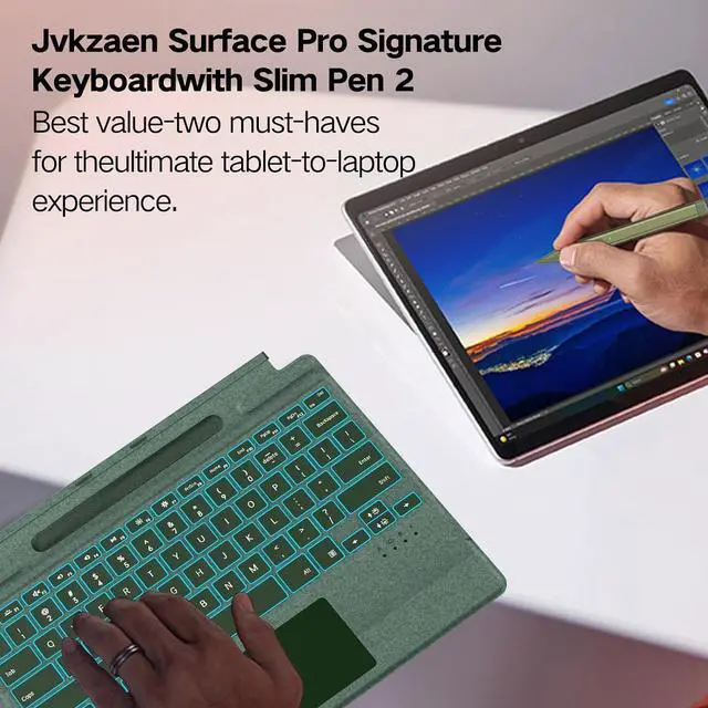 Alt view image 6 of 7 - Surface Pro 11 Keyboard with Slim Pen, Compatible with Microsoft Surface Pro11/10/9 /8 /X, 13 Inch Bluetooth Wireless Backlight Type Cover Green