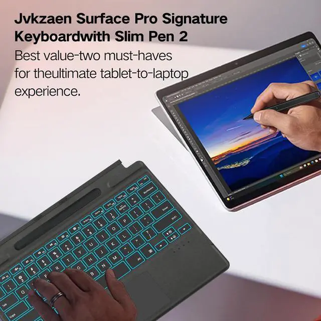 Alt view image 5 of 7 - Surface Pro 11 Keyboard with Slim Pen, Compatible with Microsoft Surface Pro11/10/9 /8 /X, 13 Inch Bluetooth Wireless Backlight Type Cover Black