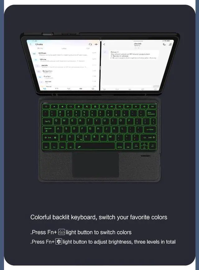 Alt view image 5 of 7 - Magnetic Keyboard for Galaxy Tab S9 FE+ 12.4"/ Tab S9+ 12.4 inch Backlit Keyboard Case with Touchpad Portrait/Landscape Modes Magnetic Detachable Backlight Keyboard
