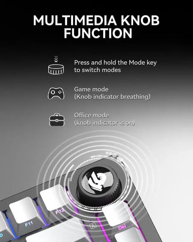 Alt view image 3 of 7 - HI75C Pro Mechanical Keyboard, 75% Hot Swappable Gaming Keyboard with Five-Layer Knob, Bluetooth/2.4GHz/USB-C Wireless Keyboards for Windows/MAC/iOS/Android - Reaper Switch, Grey