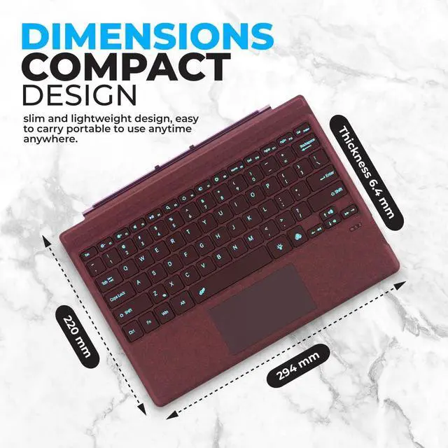 Alt view image 4 of 6 - Keyboard Type Cover for Microsoft Surface Pro 7+ Pro 7 Pro 6 Pro 5 Pro4 Pro3, 12.3 inch, Ultra-Slim Bluetooth Multi-Touchpad Mouse Rechargeable, 7-Color LED Backlit (Burgundy with Backlit)