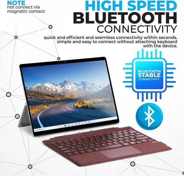 Alt view image 2 of 6 - Keyboard Type Cover for Microsoft Surface Pro 7+ Pro 7 Pro 6 Pro 5 Pro4 Pro3, 12.3 inch, Ultra-Slim Bluetooth Multi-Touchpad Mouse Rechargeable, 7-Color LED Backlit (Burgundy with Backlit)