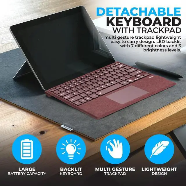 Alt view image 6 of 6 - Keyboard Type Cover for Microsoft Surface Pro 7+ Pro 7 Pro 6 Pro 5 Pro4 Pro3, 12.3 inch, Ultra-Slim Bluetooth Multi-Touchpad Mouse Rechargeable, 7-Color LED Backlit (Burgundy with Backlit)