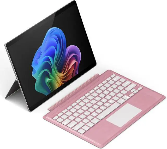 Main image of Junfire Detachable Keyboard for Microsoft Surface Pro 11/10/9/ProX (13-inch,2024/2022), 7-Color Backlit Wireless Keyboard with Touchpad, 14 Shortcut Keys, 30H Battery  Magnetic & Slim Design, Pink