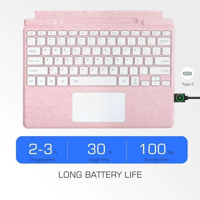 Alt view image 4 of 7 - Junfire Detachable Keyboard for Microsoft Surface Pro 11/10/9/ProX (13-inch,2024/2022), 7-Color Backlit Wireless Keyboard with Touchpad, 14 Shortcut Keys, 30H Battery  Magnetic & Slim Design, Pink