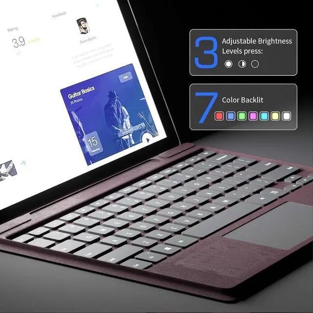 Alt view image 3 of 7 - Junfire Detachable Keyboard for Microsoft Surface Pro 11/10/9/ProX (13-inch,2024/2022), 7-Color Backlit Wireless Keyboard with Touchpad, 14 Shortcut Keys, 30H Battery  Magnetic & Slim Design, Pink